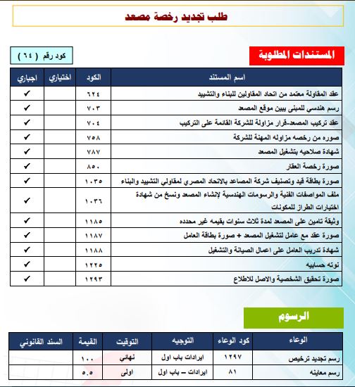 طلب تجديد رخصة مصعد 